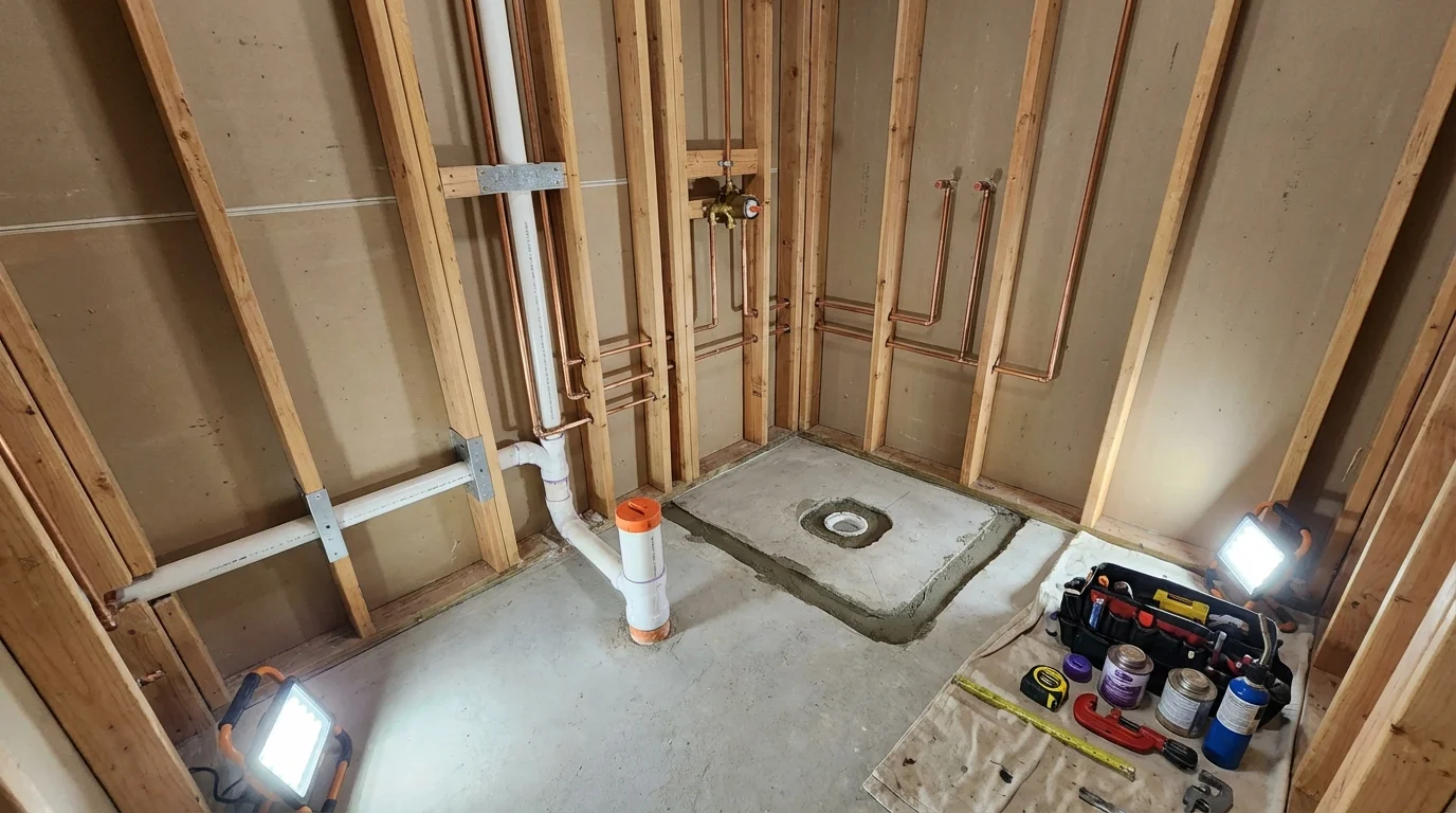 Bathroom rough-in plumbing during remodel by Johns Plumbing LLC in Peekskill