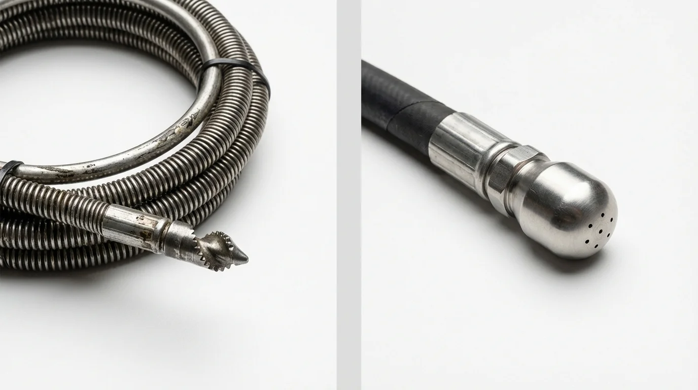 Drain snake cable and hydro jetting nozzle used for drain cleaning in Peekskill, NY